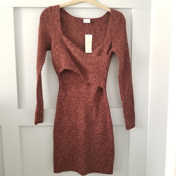 Long-Sleeve Wrap-Front Mini Sweater Dress - Brown (SP) - ABERCROMBIE & FITCH - Picture 2 of 13